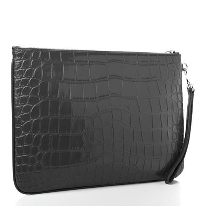 Saint Laurent Calfskin Crocodile Embossed Tablet Pouch Storm 3 of 8