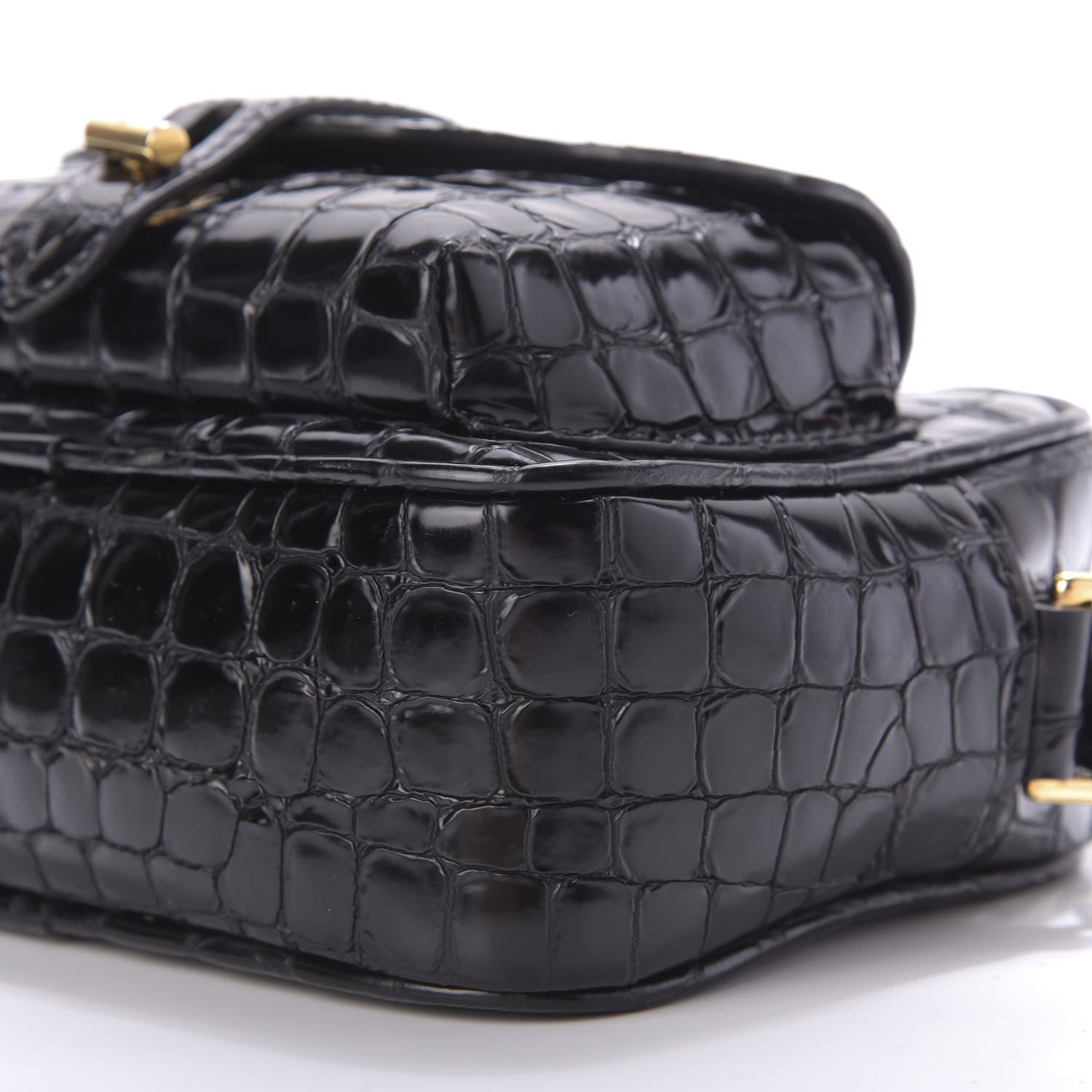 Tom Ford Crocodile Embossed Calfskin T Twist Camera Bag Black 7 of 8