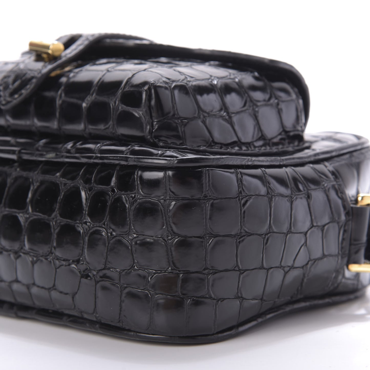 Crocodile Embossed Calfskin T Twist Camera Bag Black