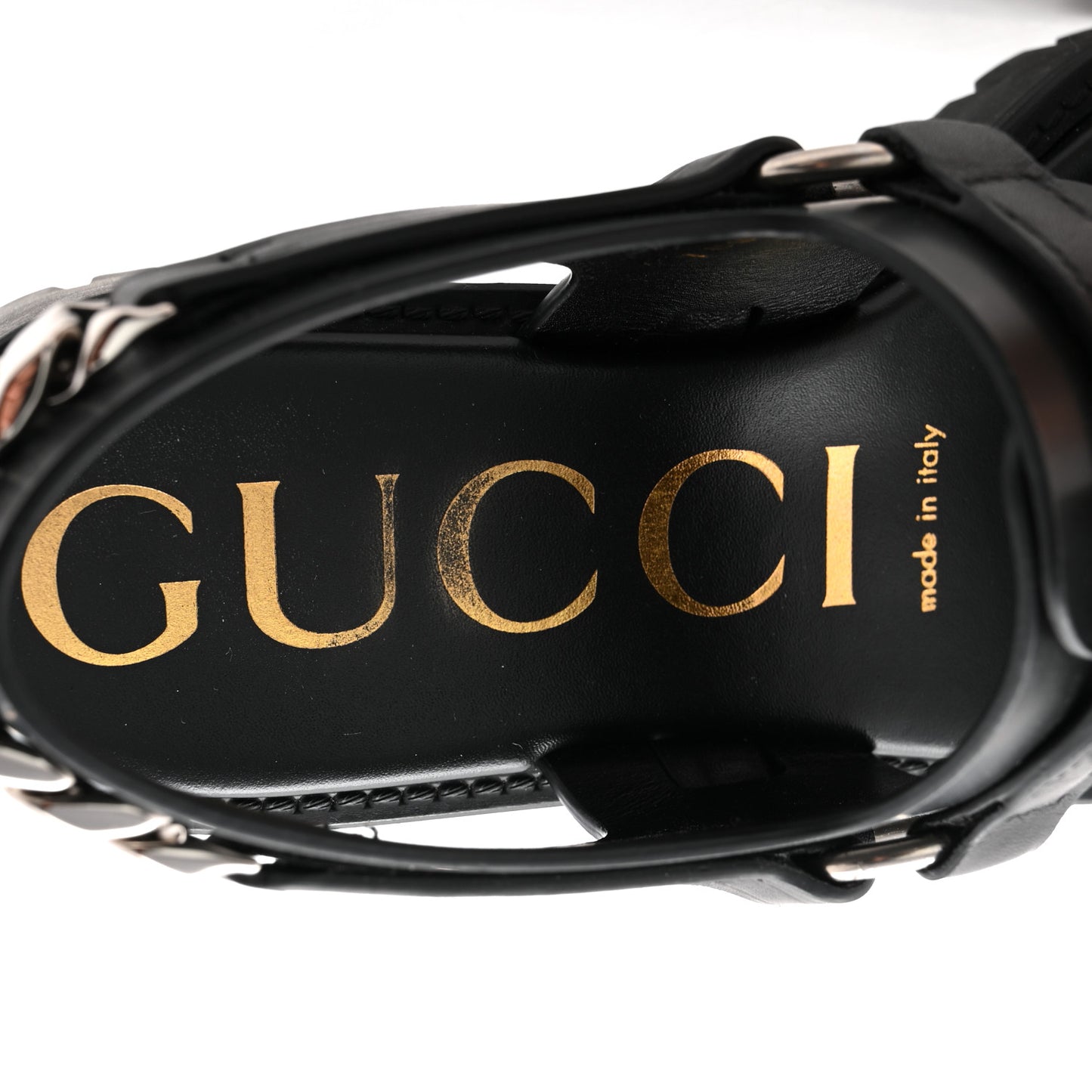 Calfskin Horsebit Bria Lug Sole Sandals 35.5 Black