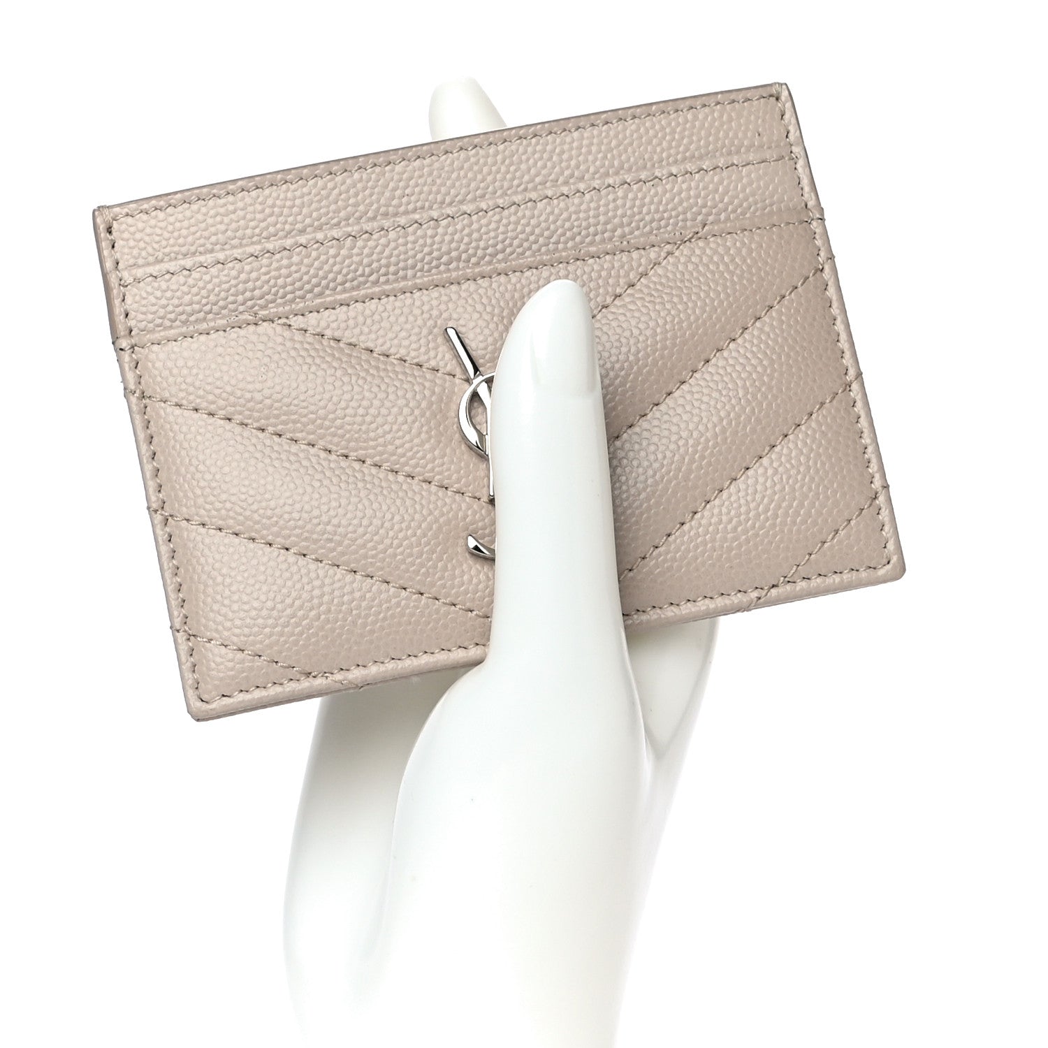 Saint Laurent Grain De Poudre Matelasse Chevron Monogram Credit Card Case Nude Powder 2 of 12