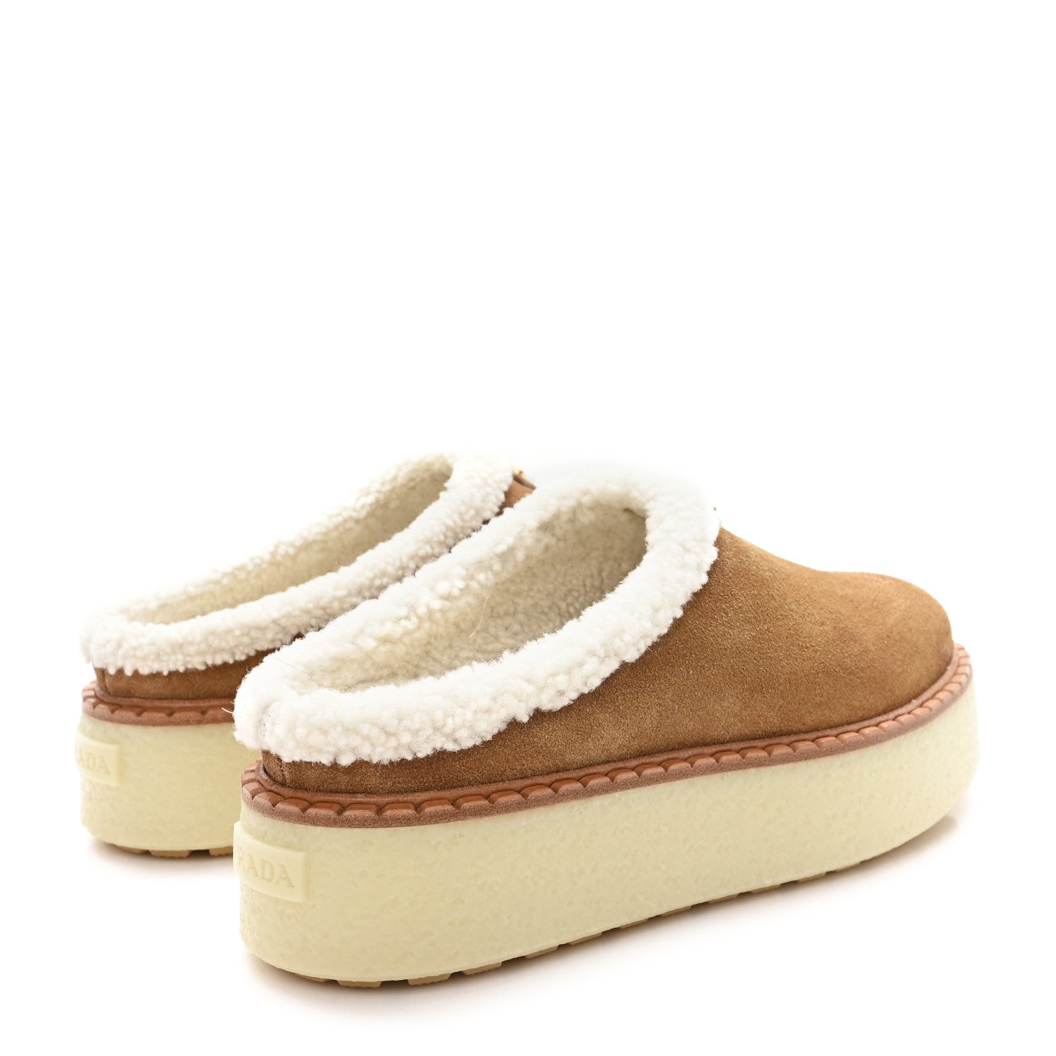 Prada Shearling Suede Scamosciato Delave Winter Mules 38.5 Cannella 5 of 9