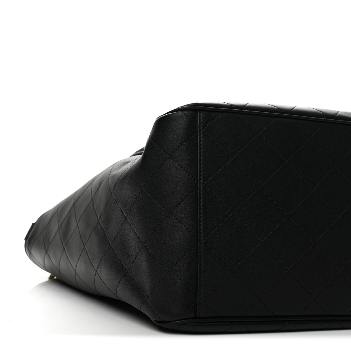 Calfskin Quilted Large CC Shopping Bag Black