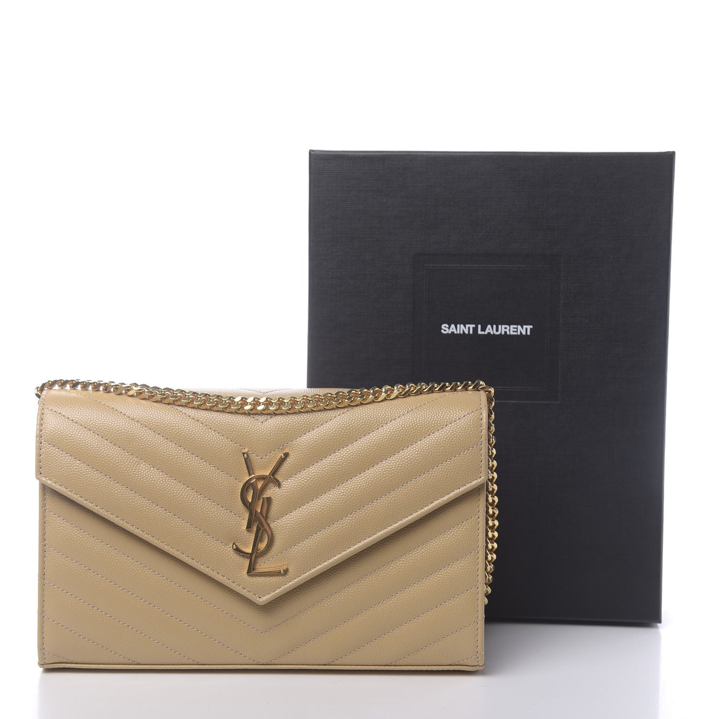 Grain De Poudre Matelasse Chevron Monogram Chain Wallet Nude Powder