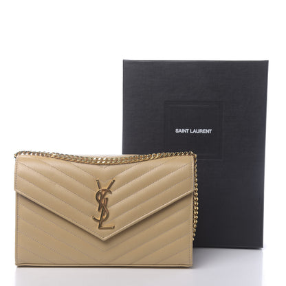 Saint Laurent Grain De Poudre Matelasse Chevron Monogram Chain Wallet Nude Powder 10 of 10