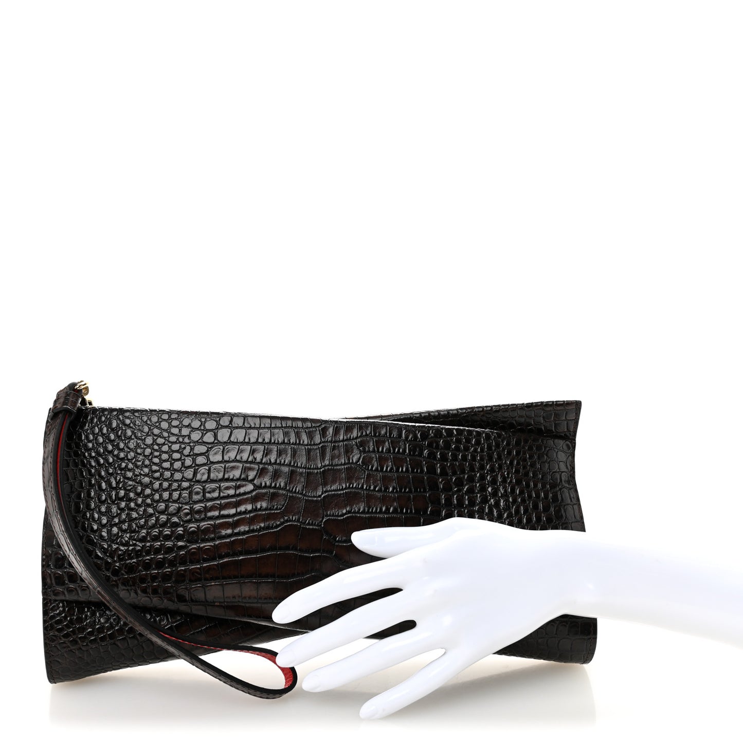 Loubitwist Crocodile Embossed Clutch Dark Brown