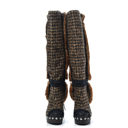 Chanel Tweed Fantasy Fur CC High Boots 38 Camel Marron 2 of 6