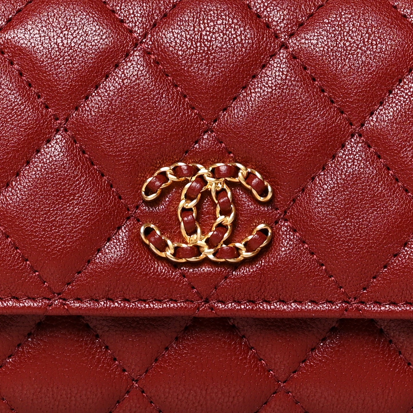 Lambskin Quilted Medium 19 Flap Wallet Burgundy
