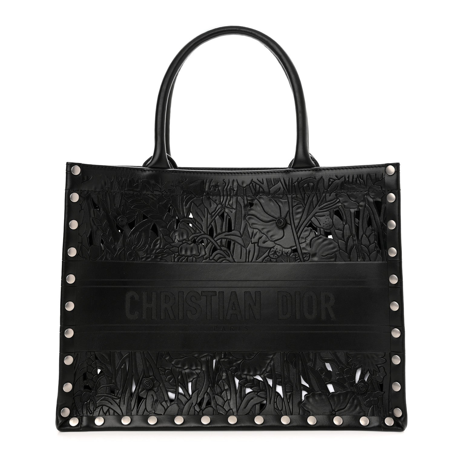 Christian Dior Calfskin Laser Cut Studded Medium Book Tote Black 1 of 10