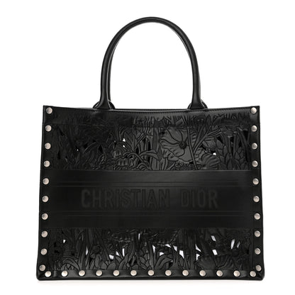Christian Dior Calfskin Laser Cut Studded Medium Book Tote Black 1 of 10