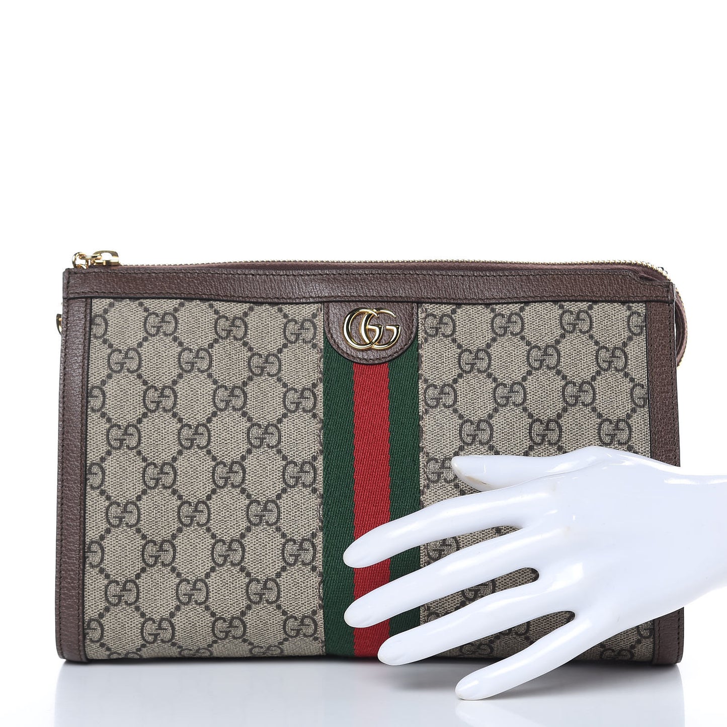 GG Supreme Monogram Web Large Ophidia Cosmetic Case Beige New Acero