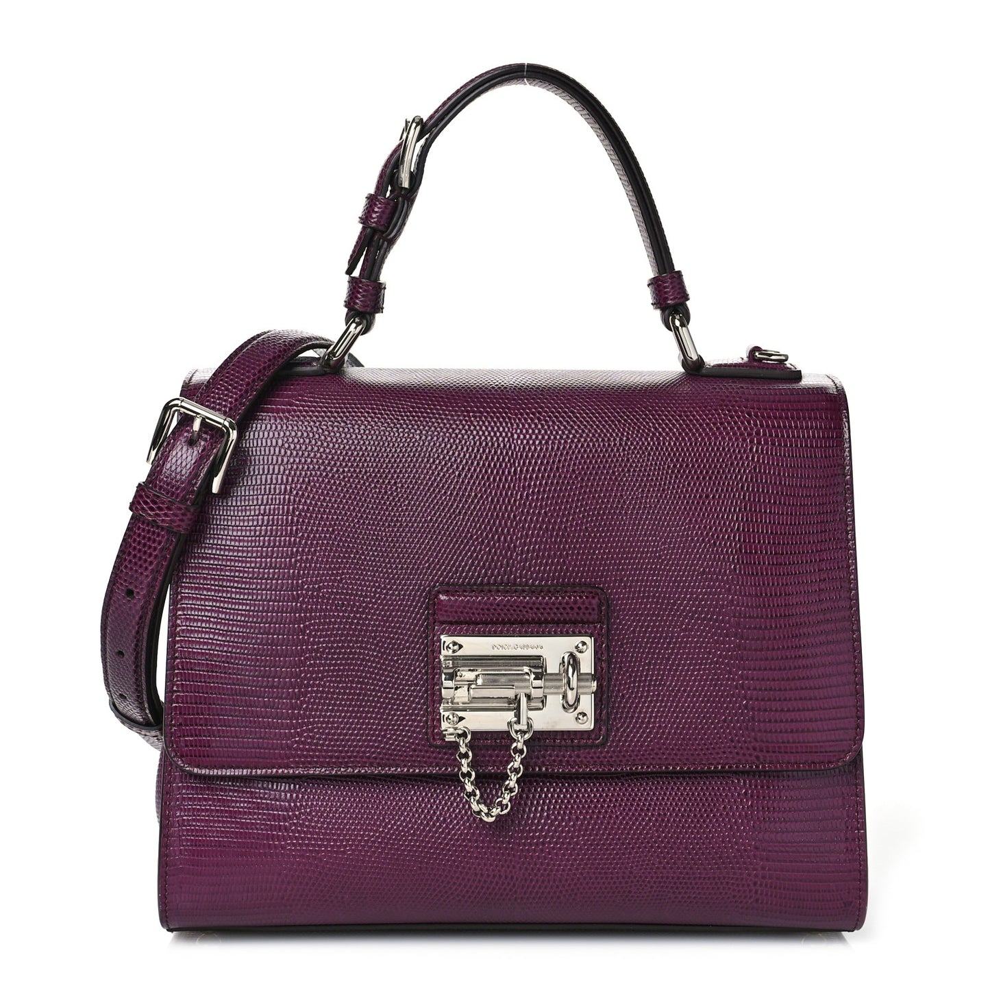 Lizard Calfskin Embossed Medium Monica Top Handle Bag Purple
