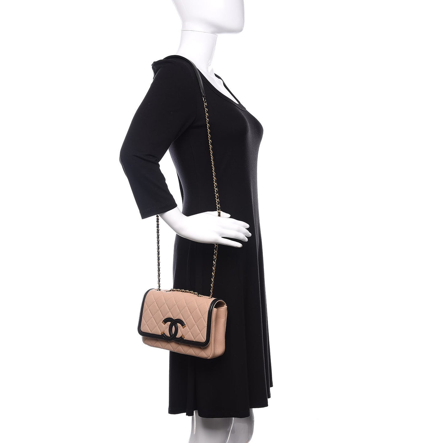Caviar Quilted Small CC Filigree Flap Beige Black