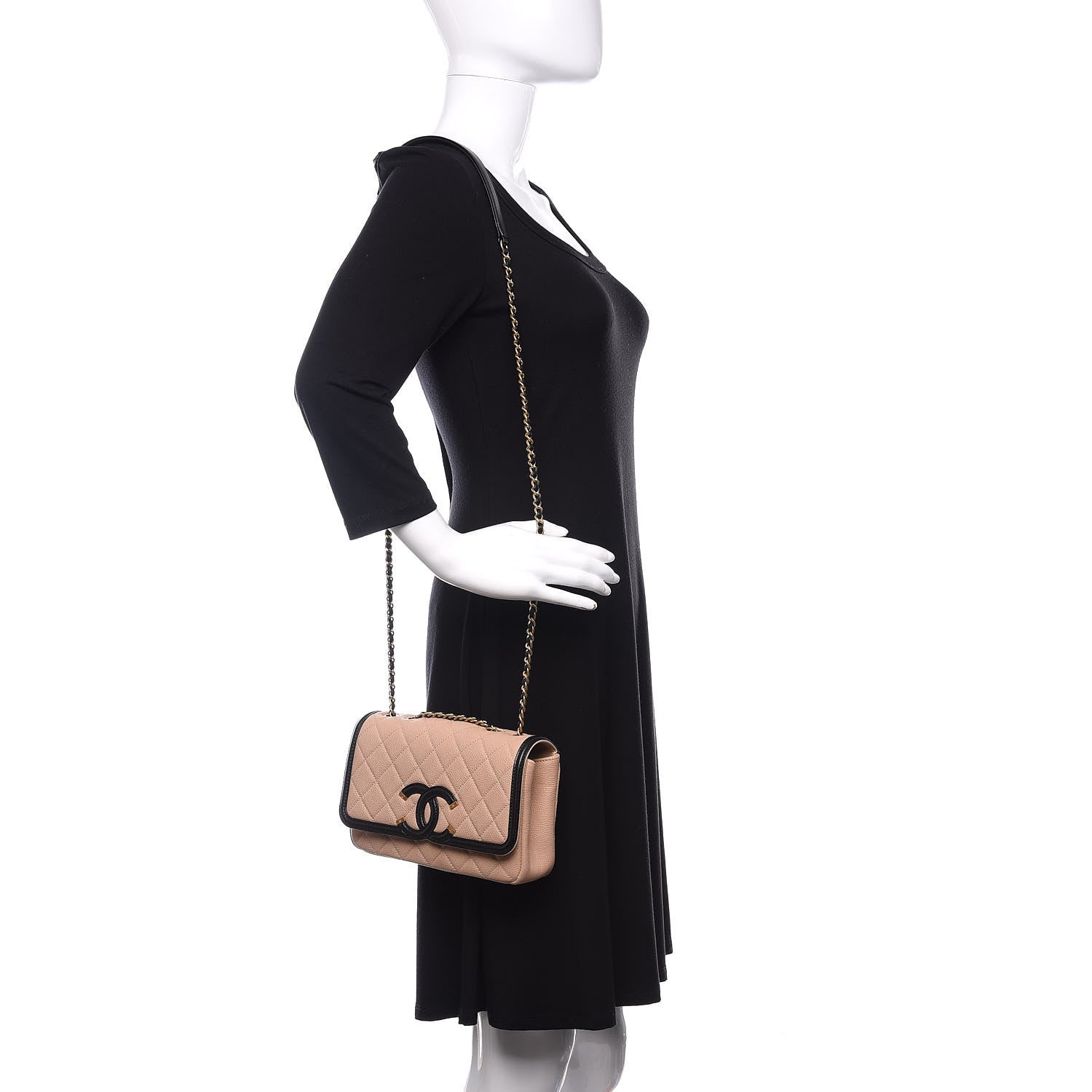 Chanel Caviar Quilted Small CC Filigree Flap Beige Black 2 of 10