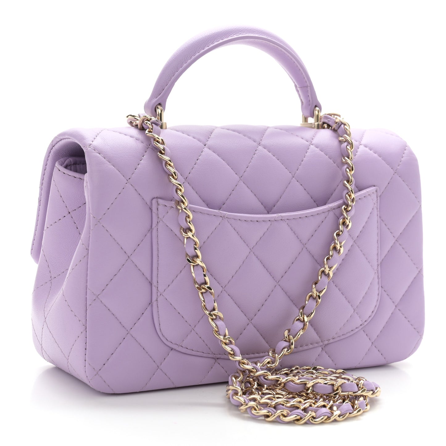 Lambskin Quilted Mini Top Handle Rectangular Flap Light Purple