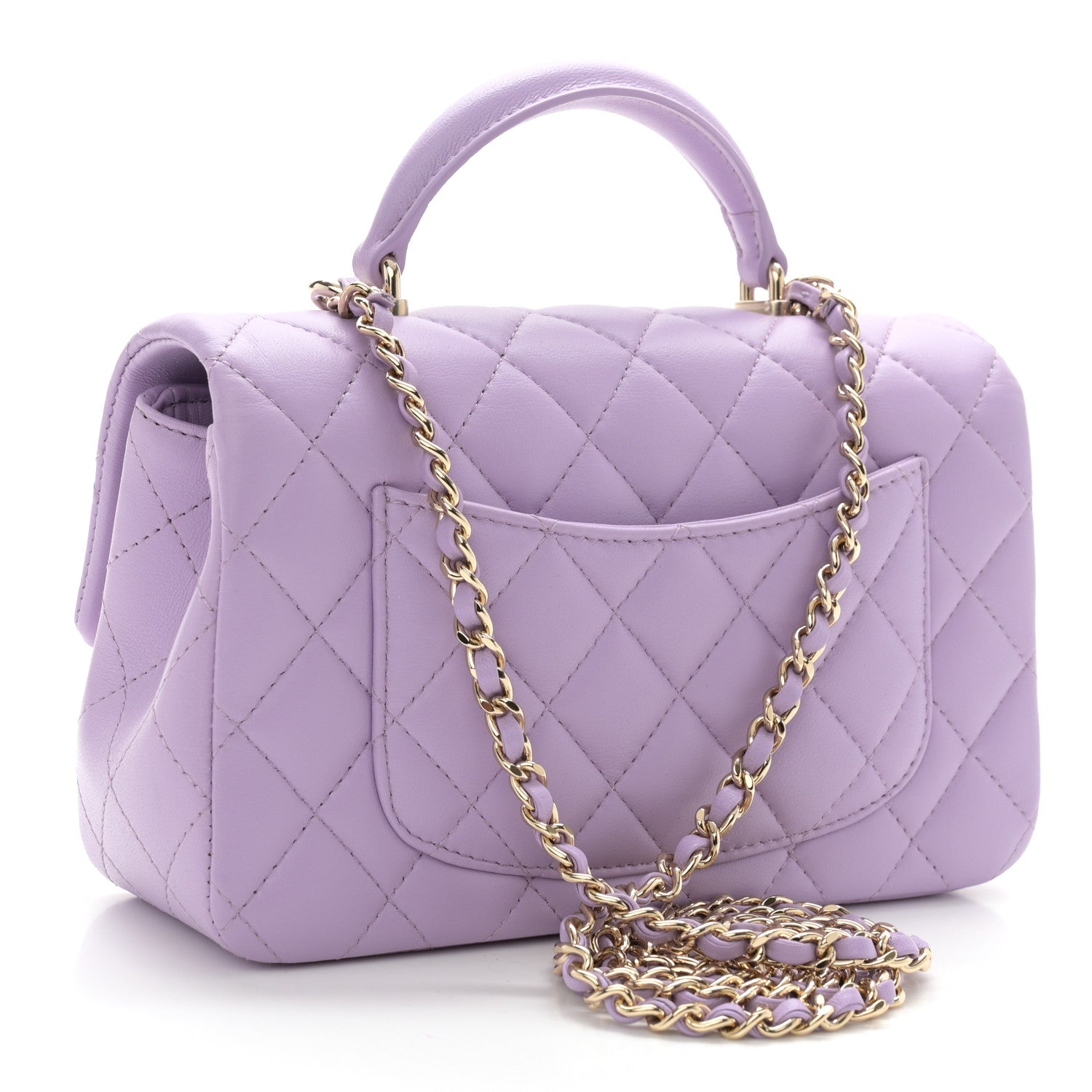 Chanel Lambskin Quilted Mini Top Handle Rectangular Flap Light Purple 3 of 11