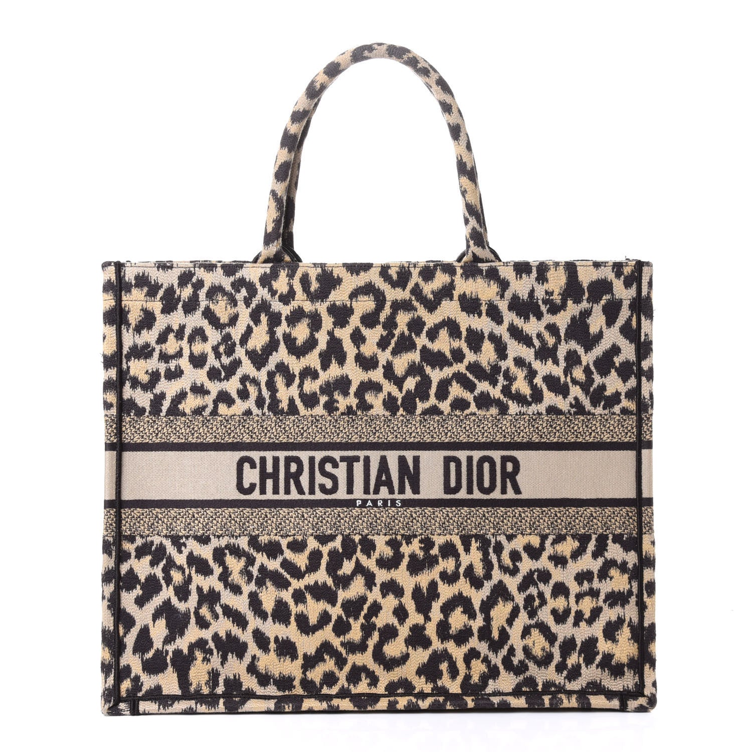 Christian Dior Canvas Mizza Embroidered Large Leopard Book Tote Beige 1 of 4