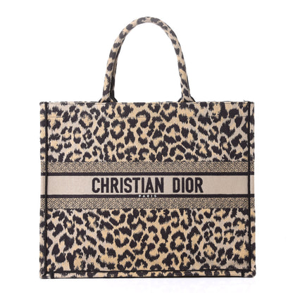 Christian Dior Canvas Mizza Embroidered Large Leopard Book Tote Beige 1 of 4