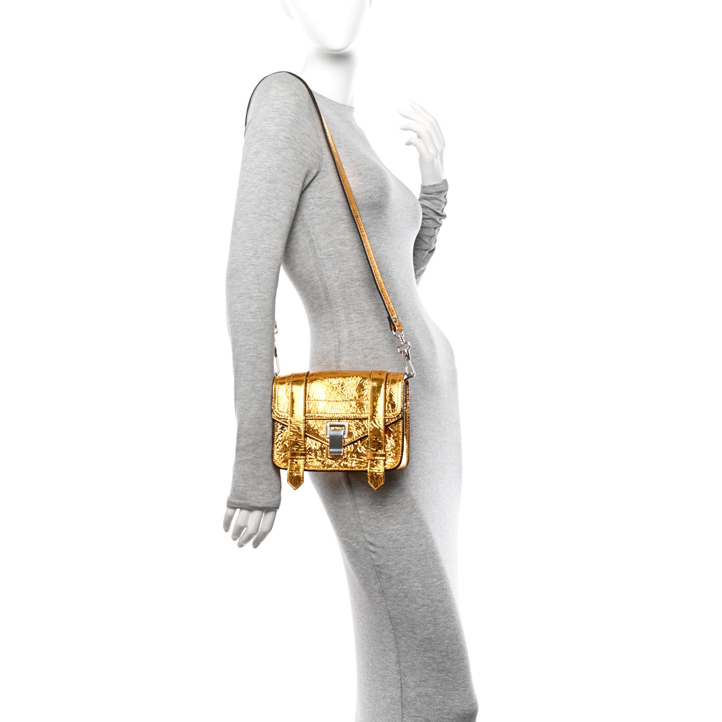 Metallic Paper Lambskin PS1 Mini Pouch Messenger Gold