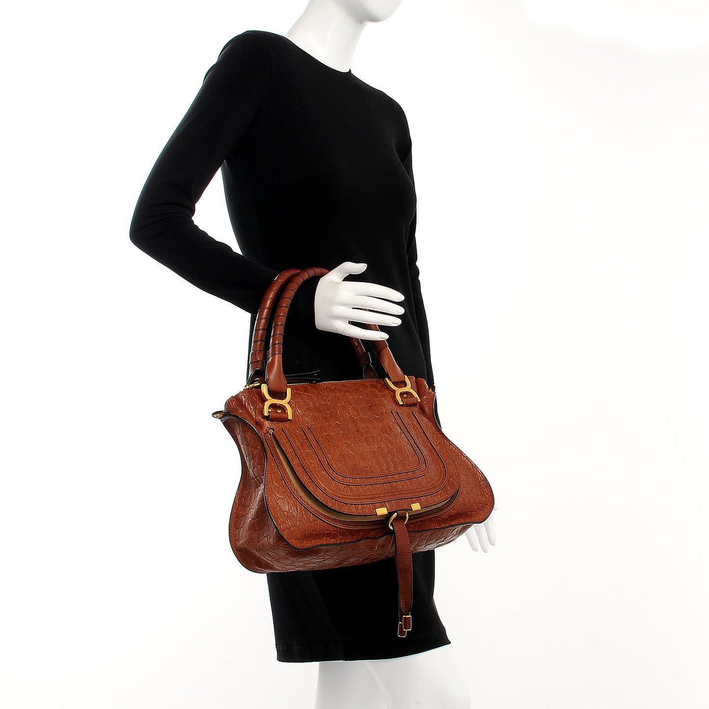 Calfskin Crocodile Embossed Medium Marcie Satchel Mahogany