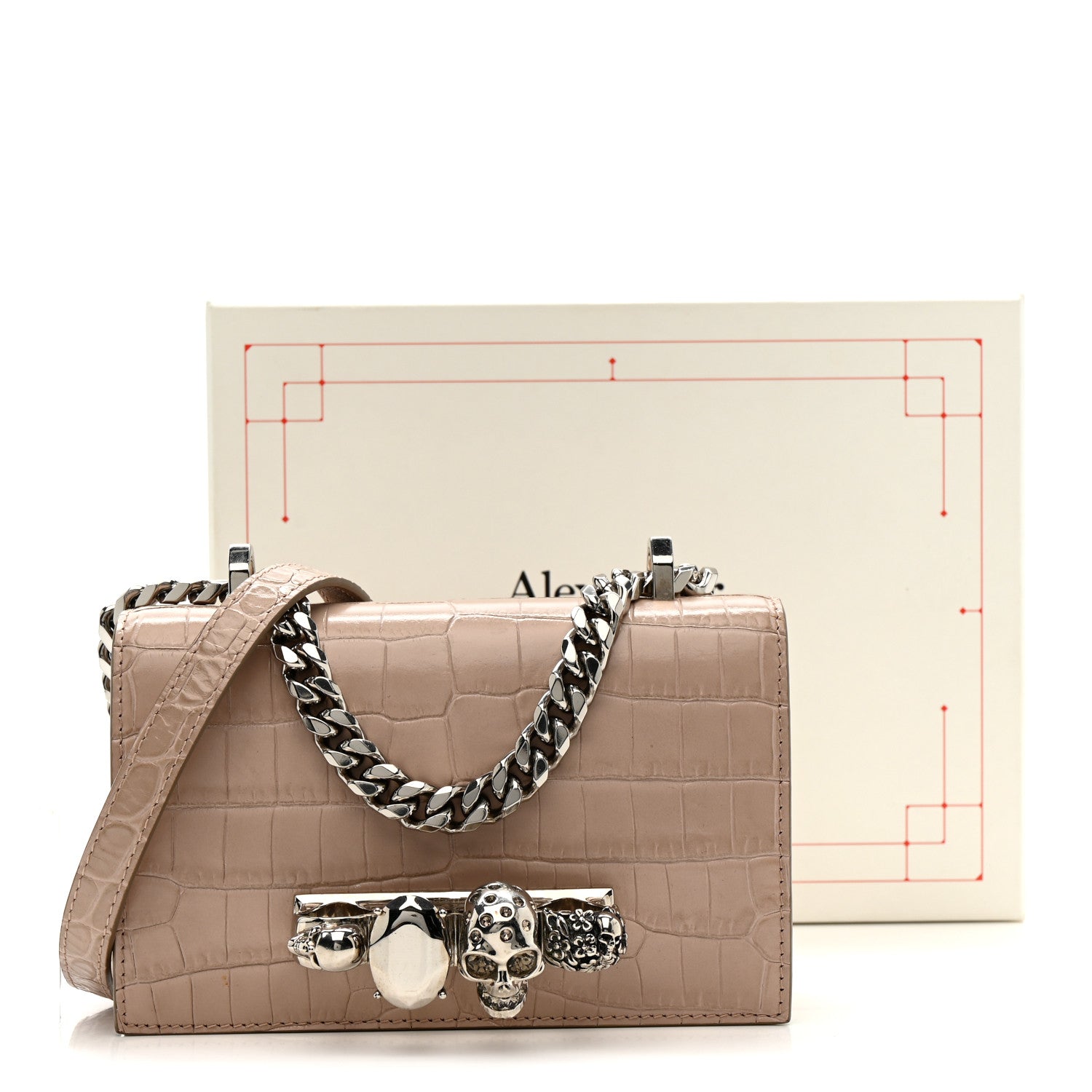 Alexander McQueen Calfskin Crocodile Embossed Mini Jeweled Satchel Sand 22 of 23