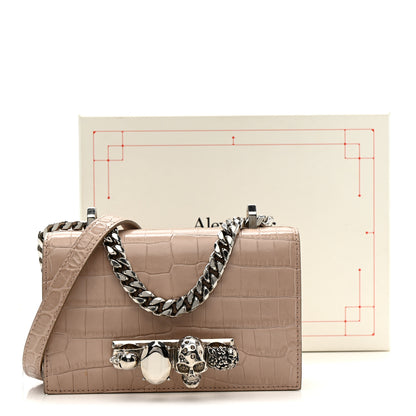 Alexander McQueen Calfskin Crocodile Embossed Mini Jeweled Satchel Sand 22 of 23