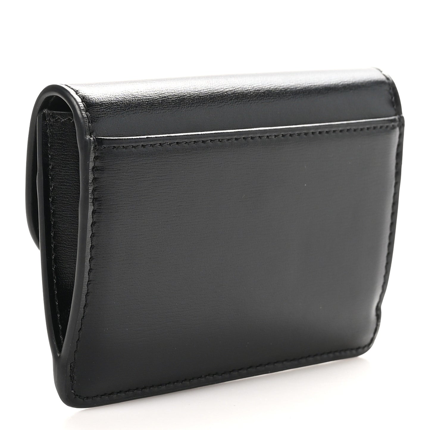 Shiny Calfskin Triomphe Flap Card Holder Black