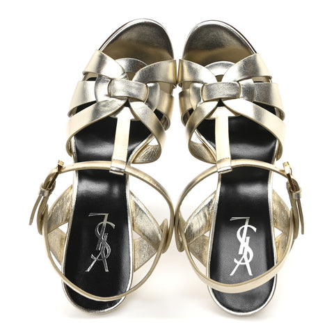 Metallic Calfskin Tribute 105 Platform Sandals 40 Platino
