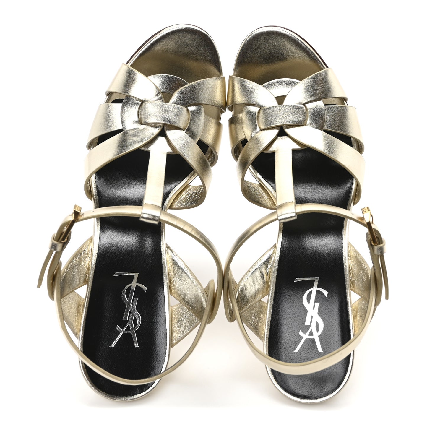 Metallic Calfskin Tribute 105 Platform Sandals 40 Platino