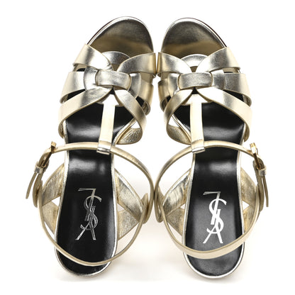 Saint Laurent Metallic Calfskin Tribute 105 Platform Sandals 40 Platino 2 of 9