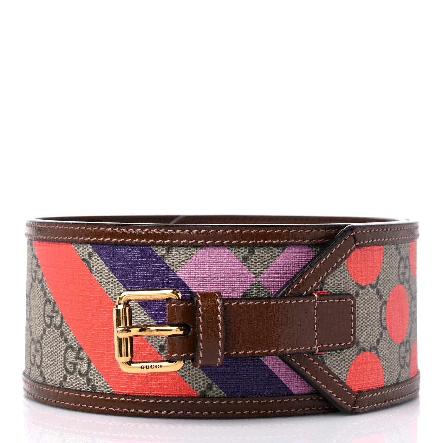 Gucci GG Supreme Monogram Equestrian Wide Belt 85 34 Brown Multicolor 1 of 4