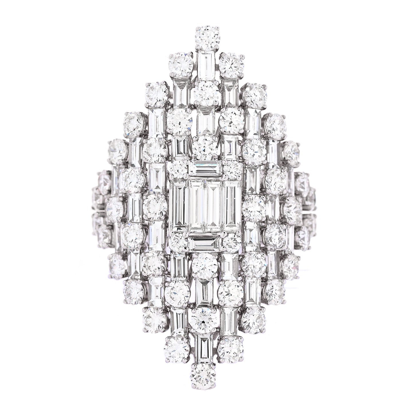 18K White Gold Diamond 2.95ctw Round Baguette Cut Cocktail Ring 53 6.5