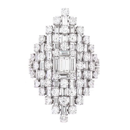 Parker & West by FASHIONPHILE 18K White Gold Diamond 2.95ctw Round Baguette Cut Cocktail Ring 53 6.5 1 of 8