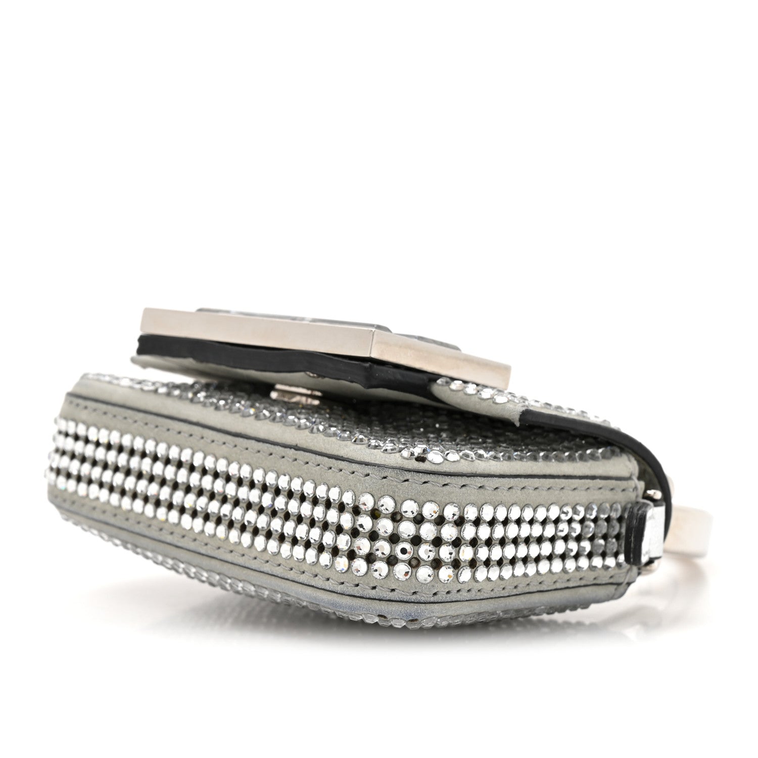 Fendi Nubuck Crystal Catalan Mirror Nano Maxi Buckle Baguette Charm Pietra Argento 9 of 11