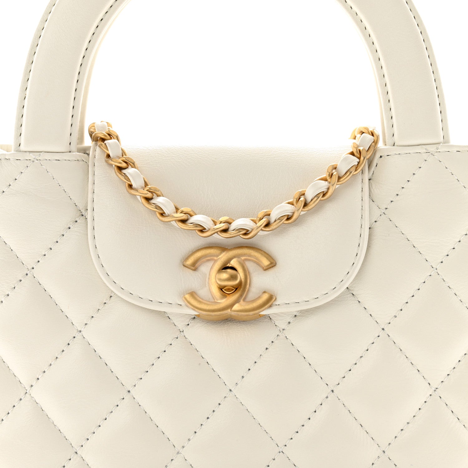 Chanel Shiny Aged Calfskin Quilted Nano Kelly Shopper White 8 of 11
