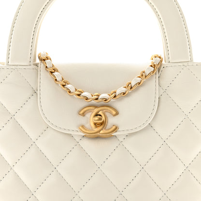 Chanel Shiny Aged Calfskin Quilted Nano Kelly Shopper White 8 of 11