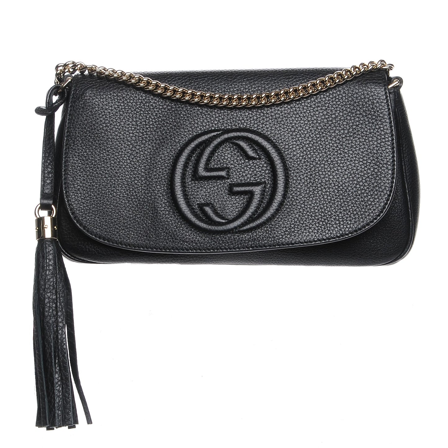 Pebbled Calfskin Medium Soho Flap Crossbody Black