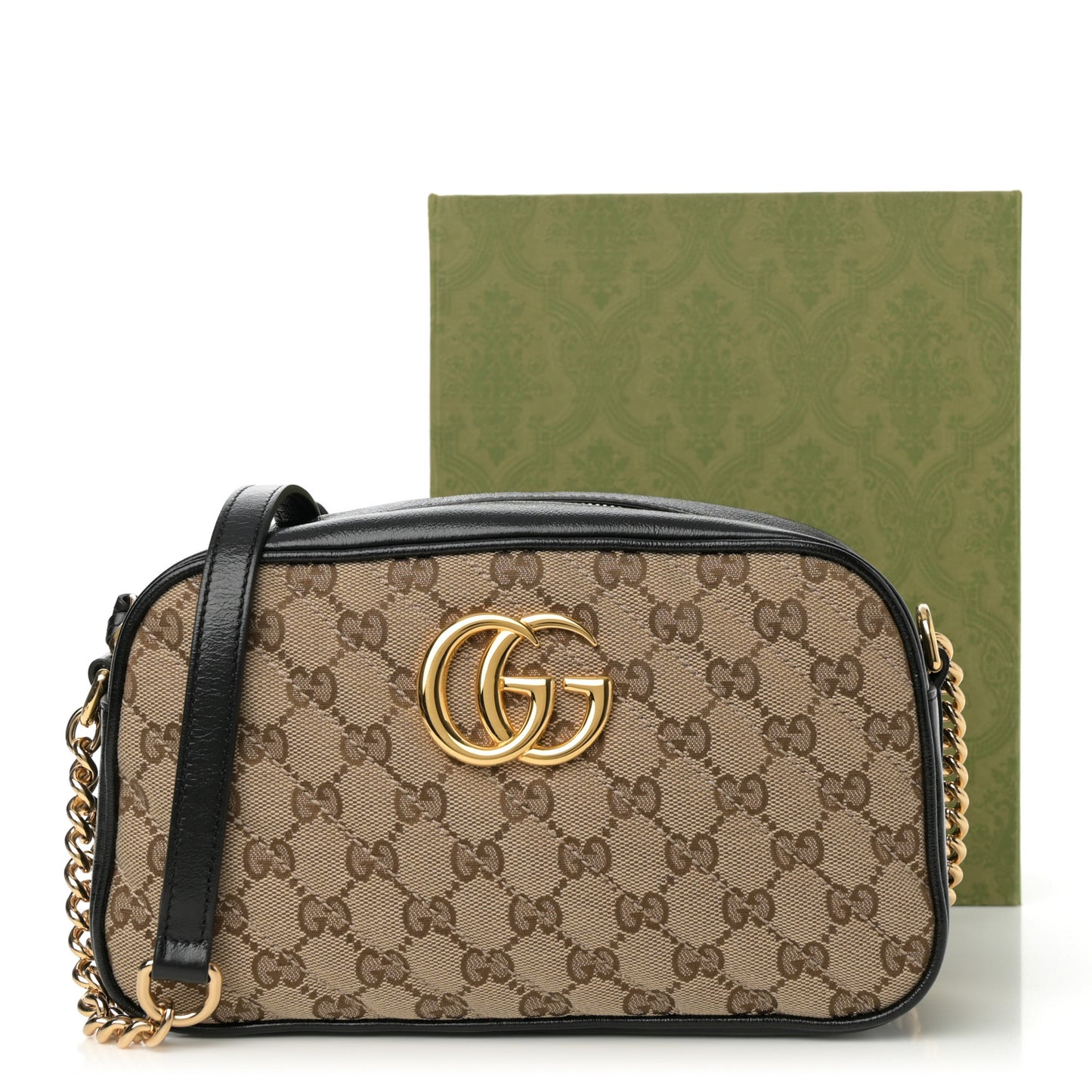Monogram Matelasse Diagonal Small GG Marmont Chain Shoulder Bag Beige Black