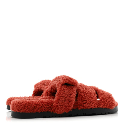Hermes Woolskin Womens Chypre Sandals 38 Rouge De Turin 4 of 8