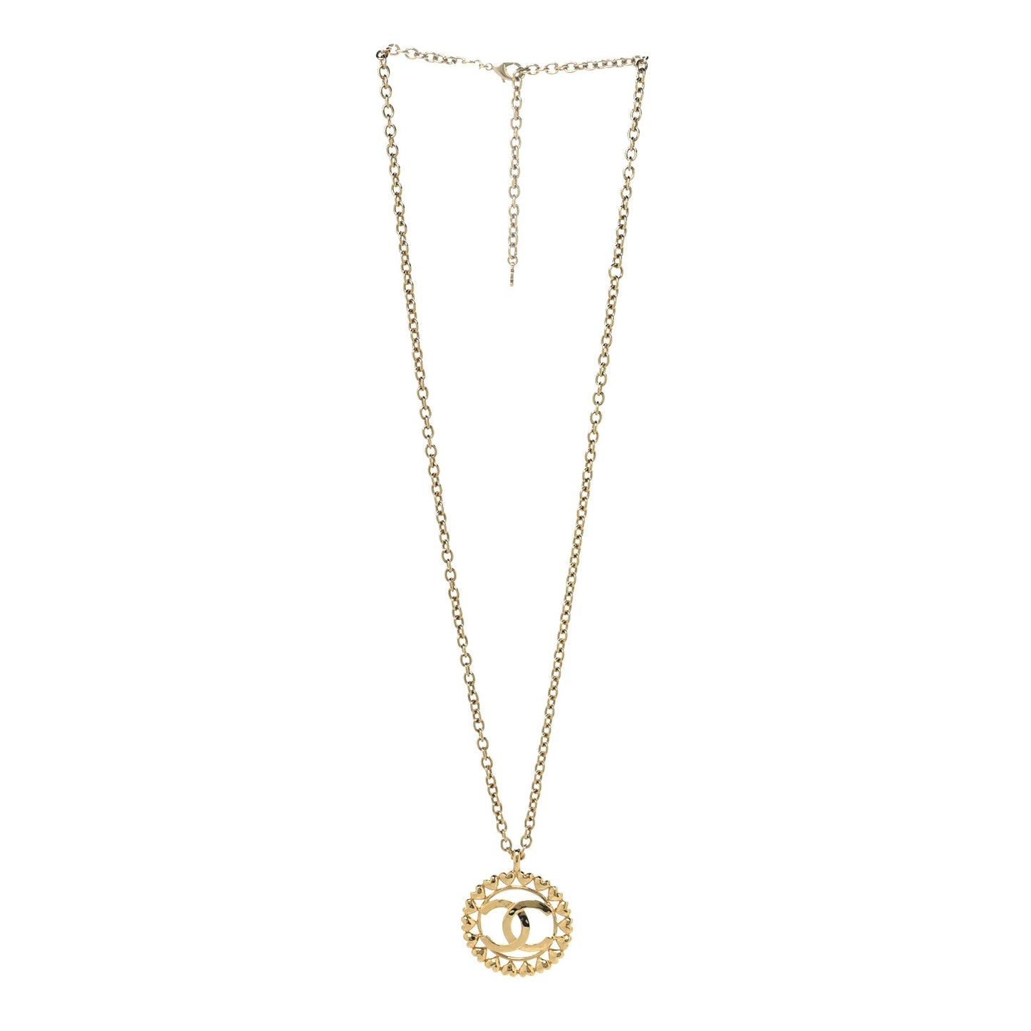 Metal CC Heart Medallion Chain Pendant Necklace Gold