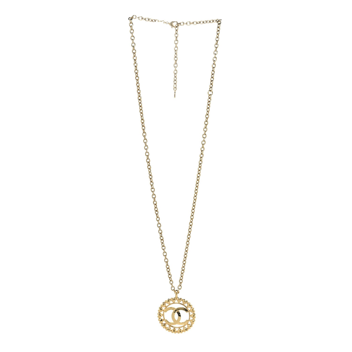 Chanel Metal CC Heart Medallion Chain Pendant Necklace Gold 3 of 5