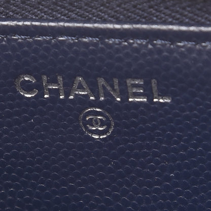 Chanel Caviar Chevron Quilted Large Zipped Clutch Navy 6 of 9
