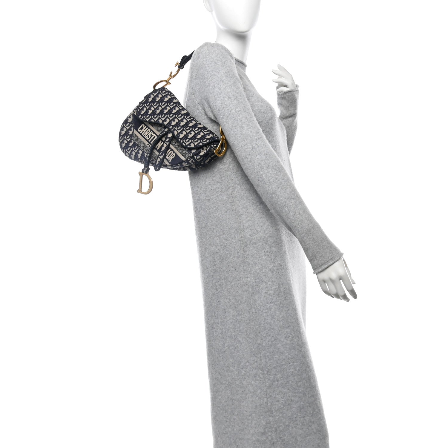 Christian Dior Oblique Embroidered Saddle Bag Blue 2 of 13