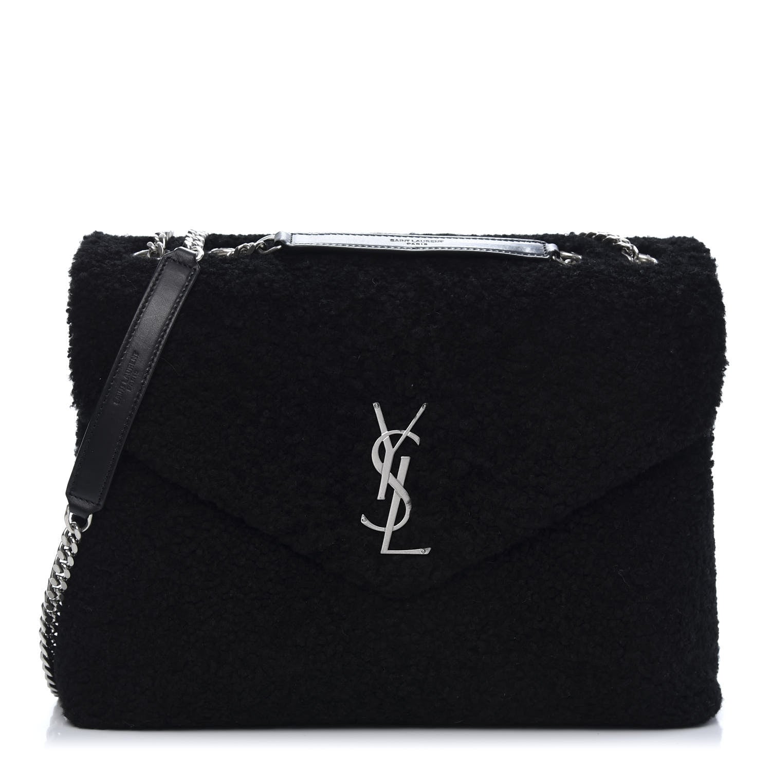 Saint Laurent Shearling Medium Loulou Shoulder Bag Black 1 of 13