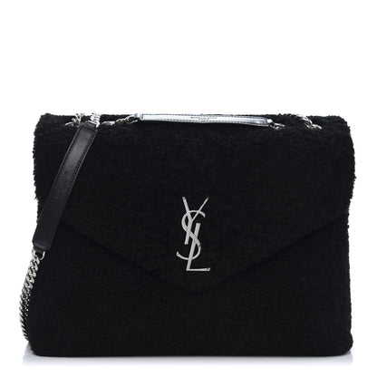Saint Laurent Shearling Medium Loulou Shoulder Bag Black 1 of 13