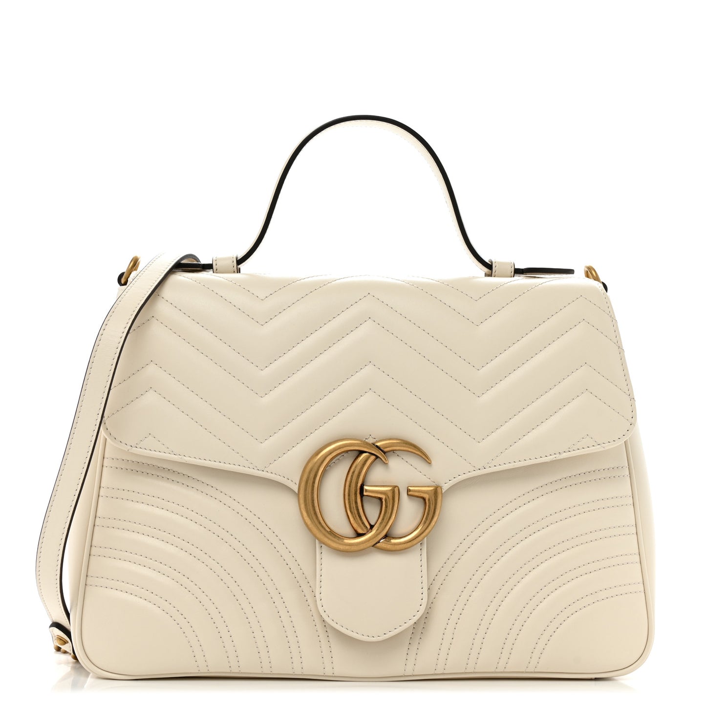 Calfskin Matelasse Medium GG Marmont Top Handle Shoulder Bag Mystic White