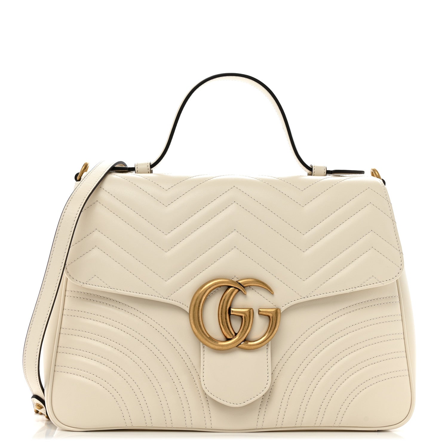 Gucci Calfskin Matelasse Medium GG Marmont Top Handle Shoulder Bag Mystic White 1 of 11