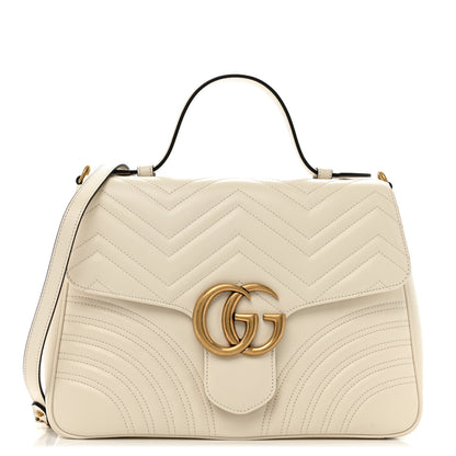 Gucci Calfskin Matelasse Medium GG Marmont Top Handle Shoulder Bag Mystic White 1 of 11