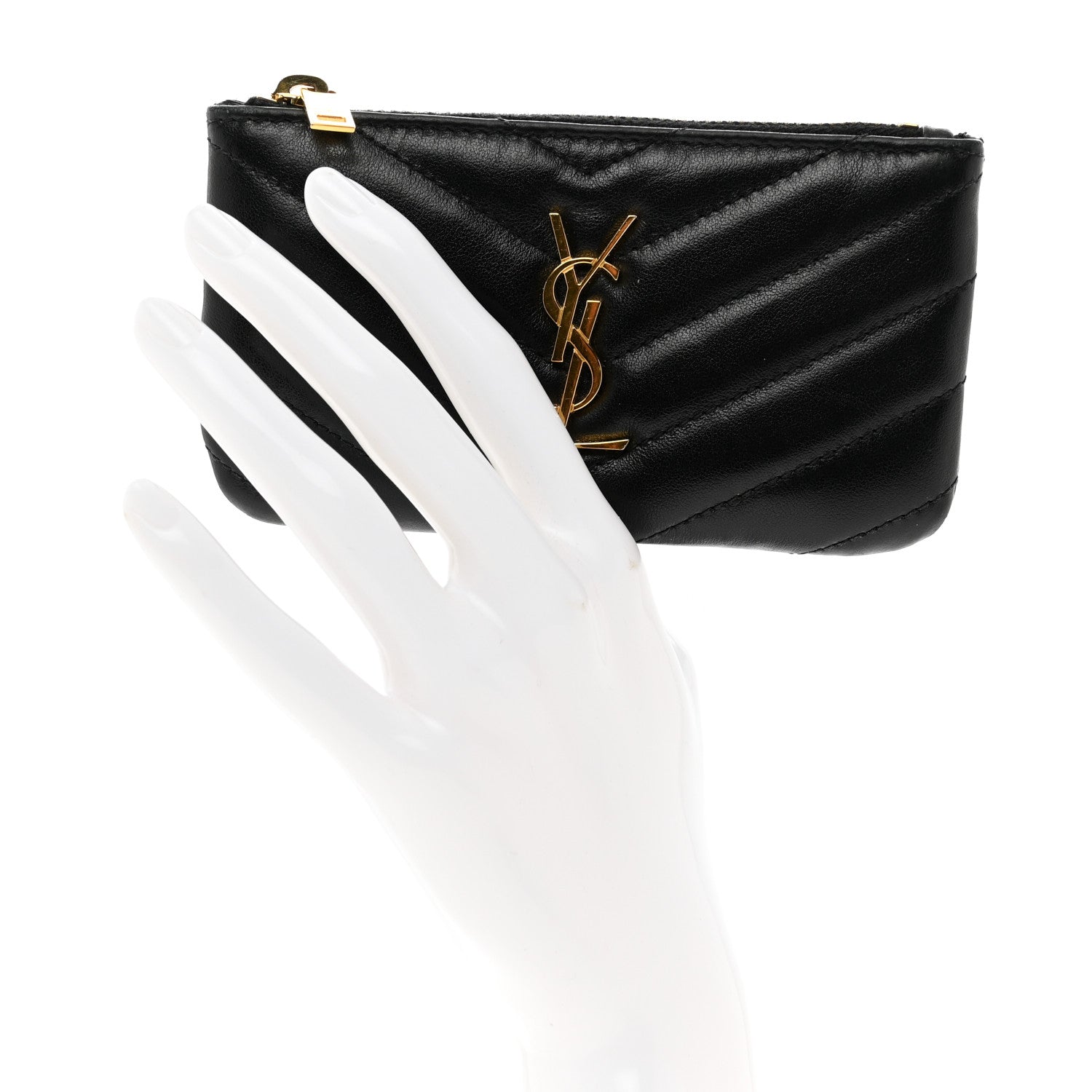 Saint Laurent Calfskin Matelasse Monogram Key Pouch Black 2 of 7