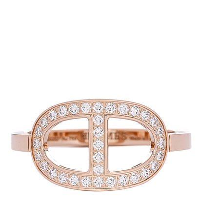 Hermes 18K Rose Gold Diamond MM Chaine d'Ancre Contour Ring 53 6.25 1 of 6